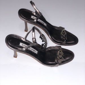 Manolo Blanhnik Sliver Embellished Crystal Heels Sandal
